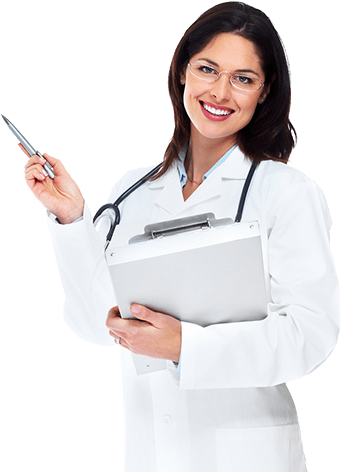 Наши специалисты готовы помочь Врач клиники Похмельная служба с планшетом и ручкой